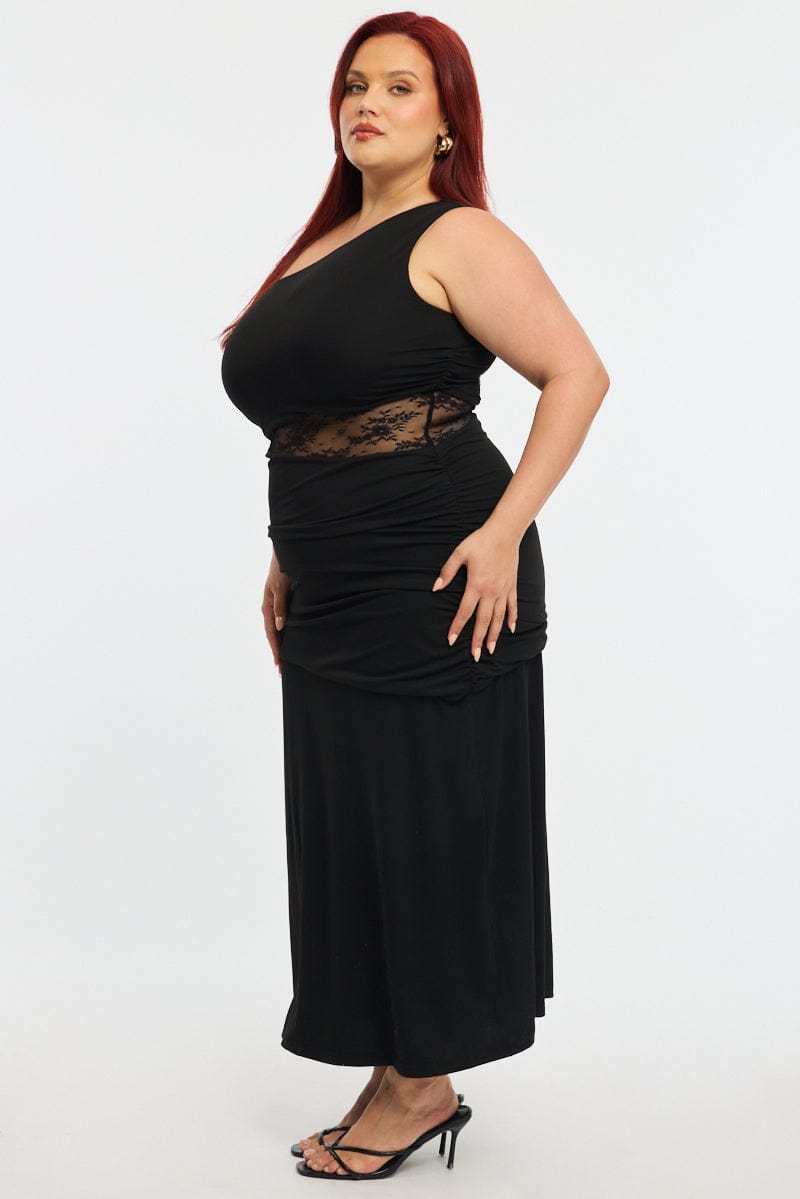 Black One Shoulder Dress Lace Waist for YouandAll Fashion