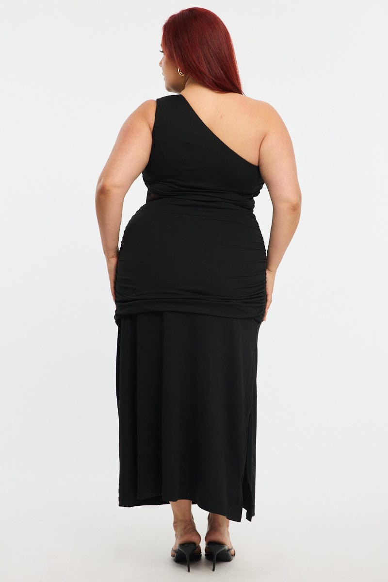 Black One Shoulder Dress Lace Waist