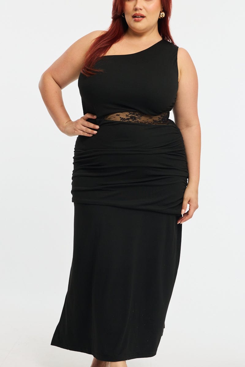 Black One Shoulder Dress Lace Waist for YouandAll Fashion