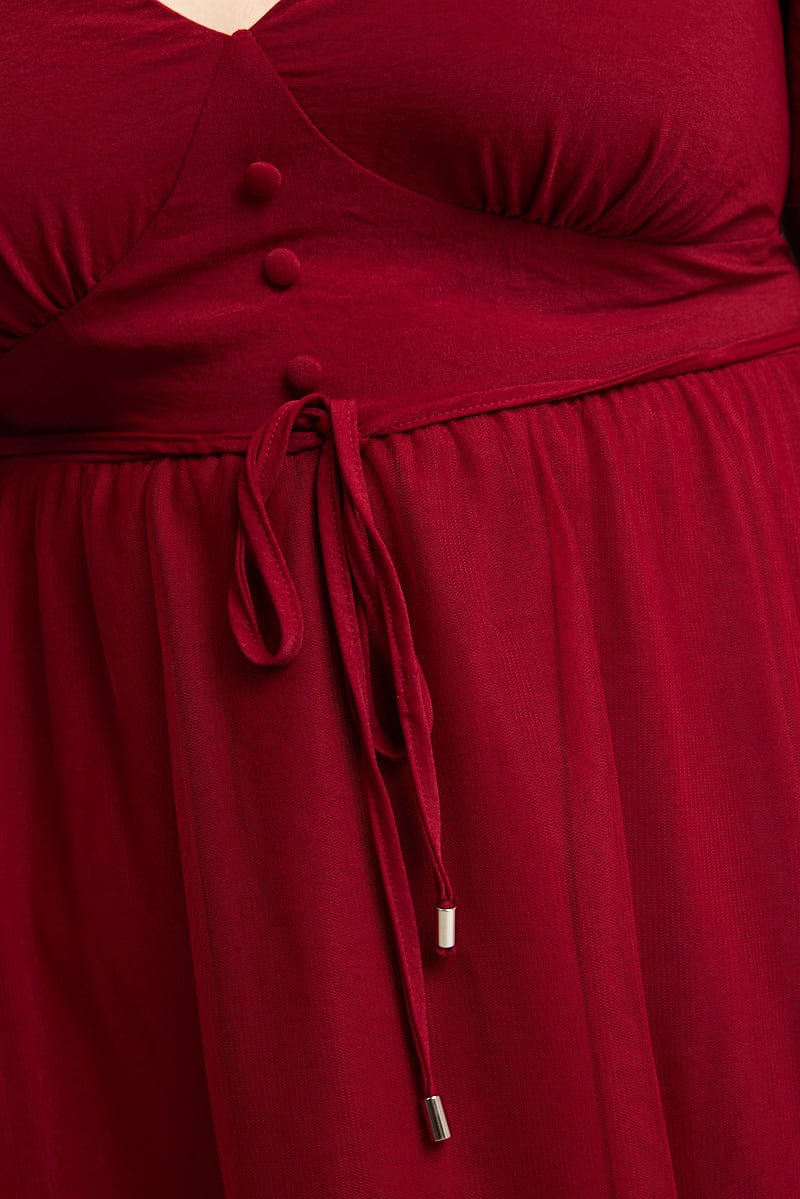 Red Midi Dress Short Sleeve Tulle for YouandAll Fashion