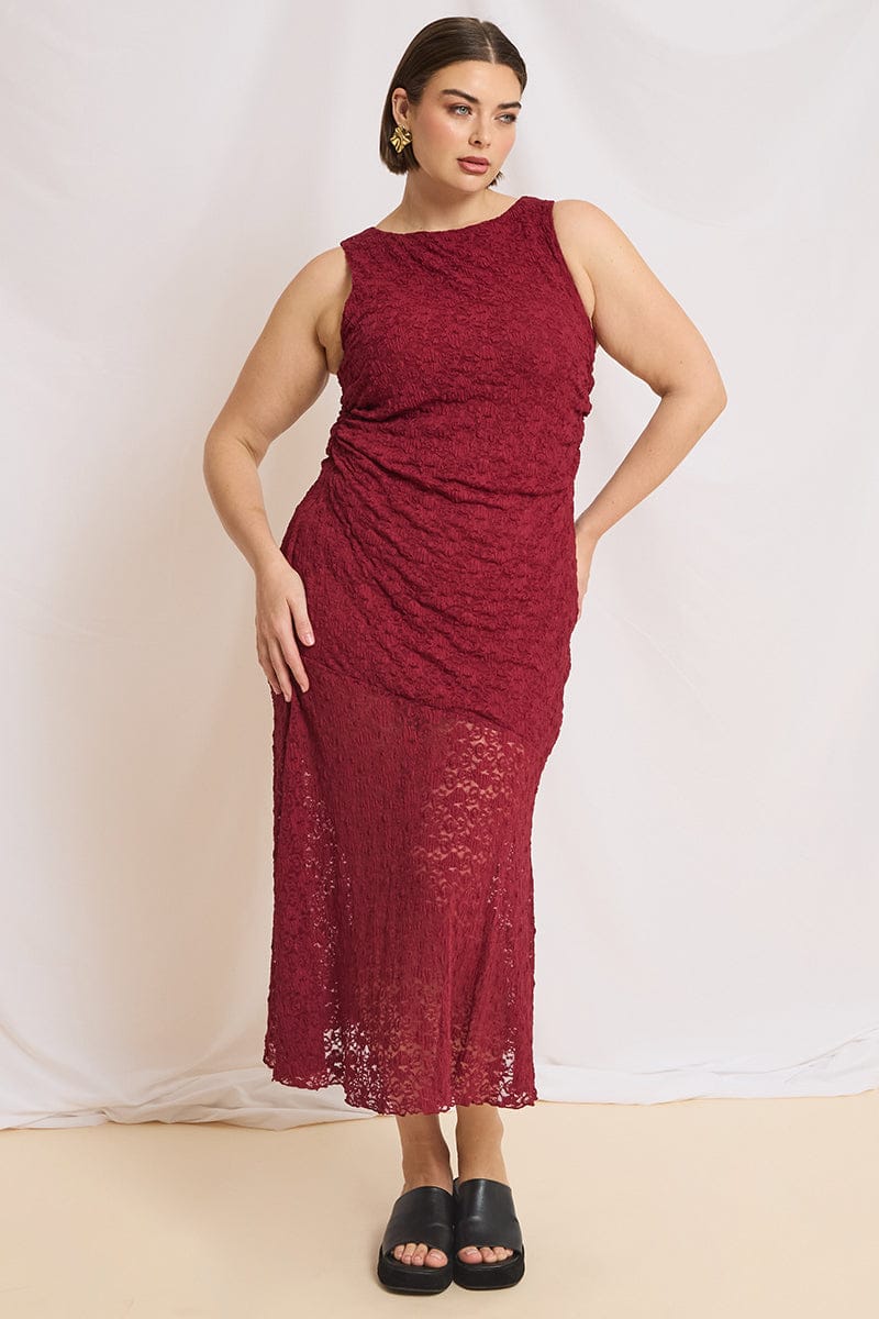 Red Lace Dress Sleeveless Ruffle for YouandAll Fashion