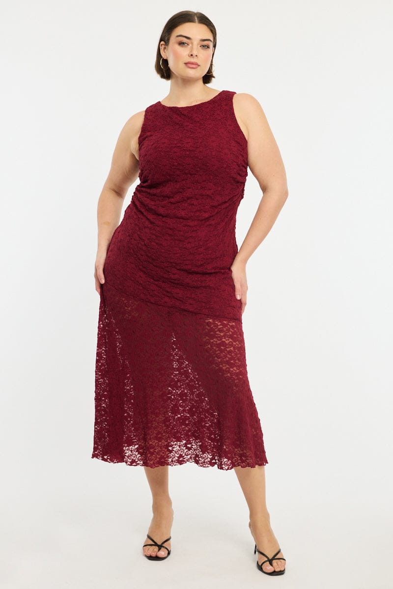 Red Lace Dress Sleeveless Ruffle for YouandAll Fashion