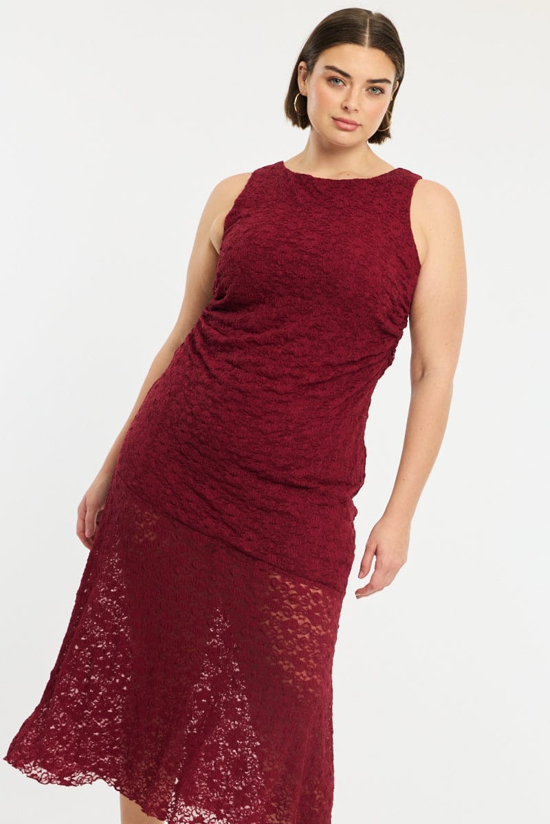 Red Lace Dress Sleeveless Ruffle for YouandAll Fashion