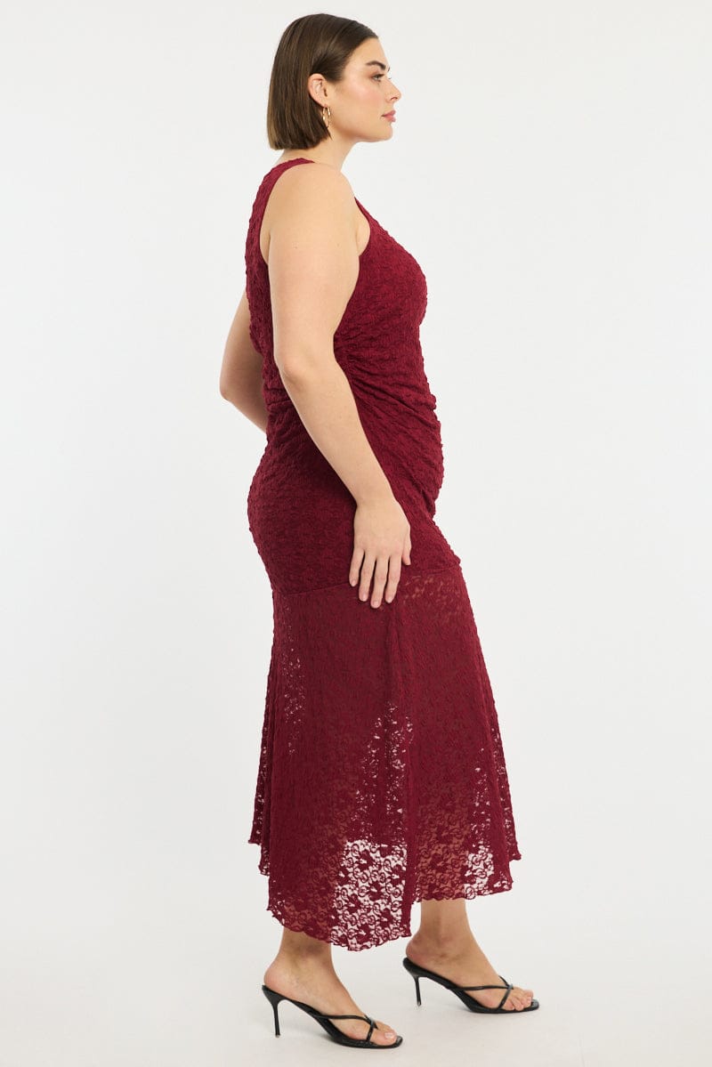 Red Lace Dress Sleeveless Ruffle for YouandAll Fashion