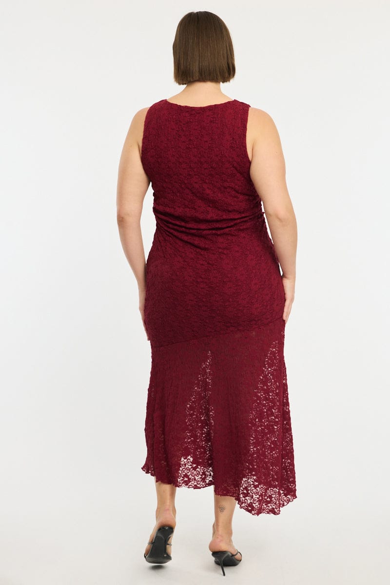 Red Lace Dress Sleeveless Ruffle for YouandAll Fashion