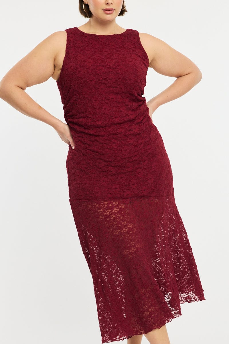 Red Lace Dress Sleeveless Ruffle for YouandAll Fashion