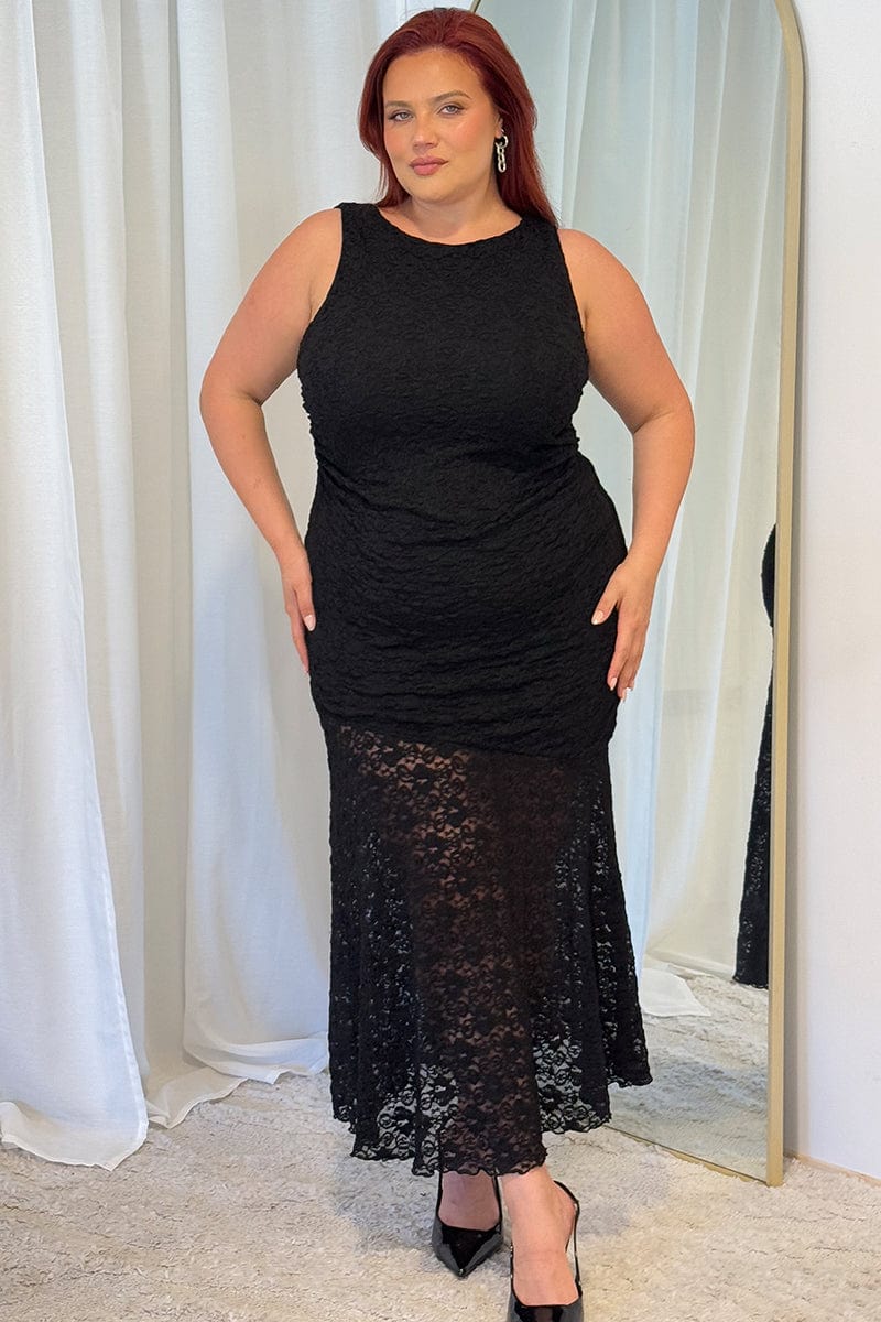 Black Lace Dress Sleeveless Ruffle for YouandAll Fashion