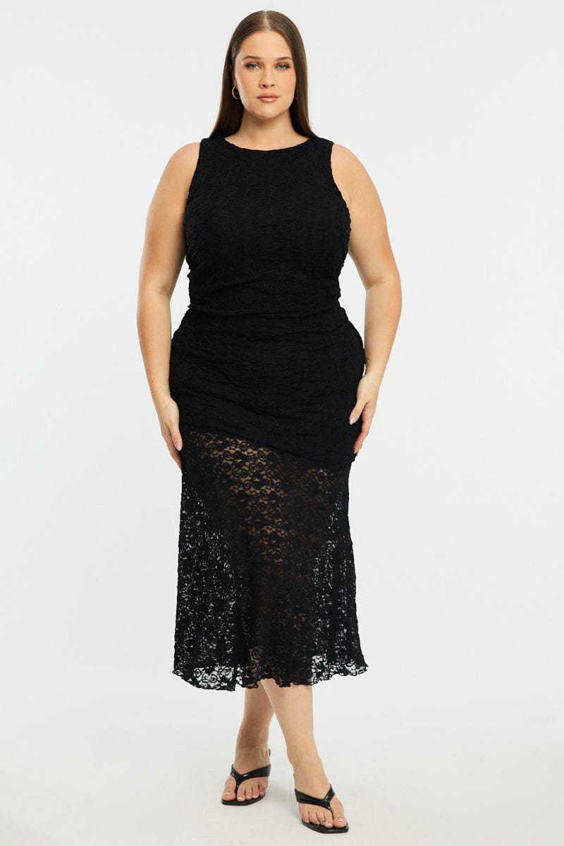 Black Lace Dress Sleeveless Ruffle for YouandAll Fashion