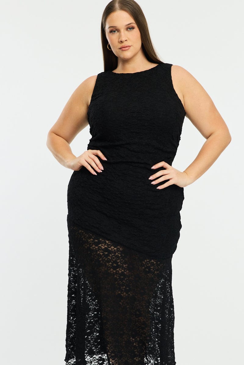 Black Lace Dress Sleeveless Ruffle