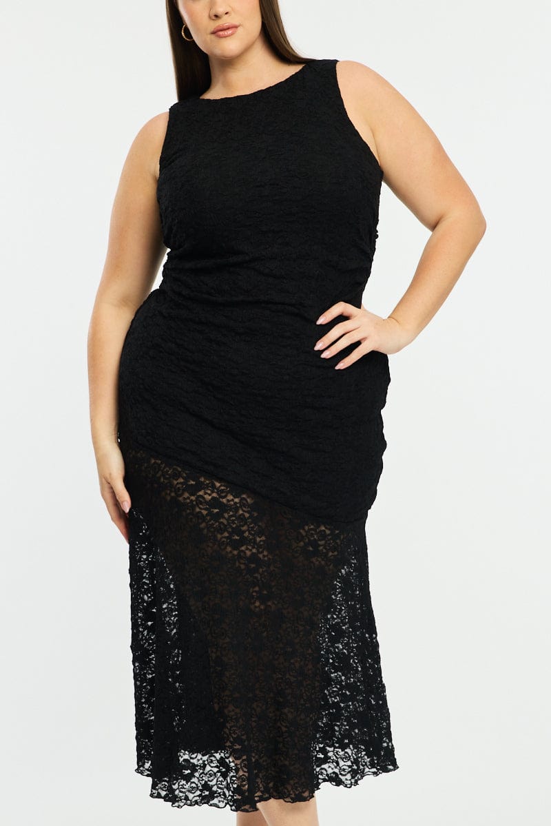 Black Lace Dress Sleeveless Ruffle for YouandAll Fashion