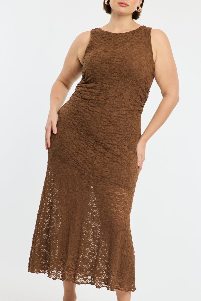 Brown Lace Dress Sleeveless Ruffle for YouandAll Fashion