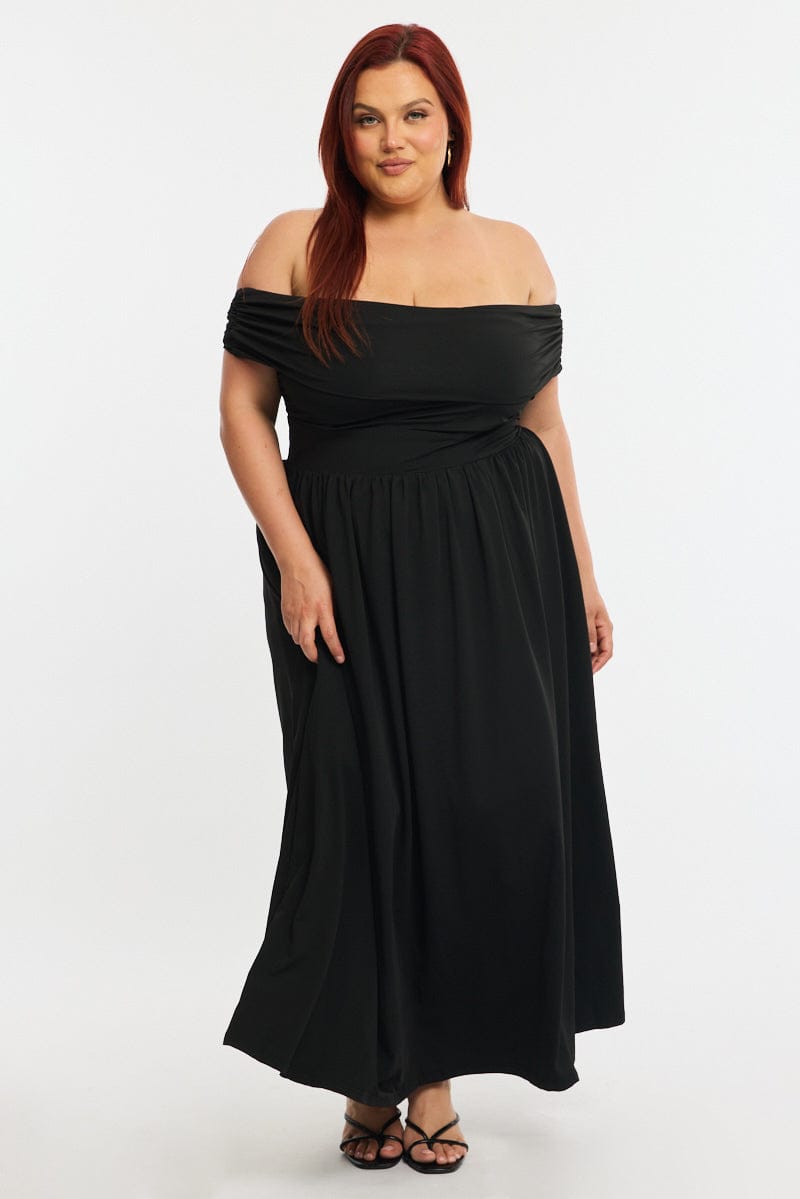 Black Maxi Dress Off Shoulder Jersey for YouandAll Fashion