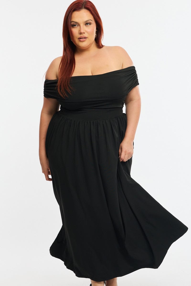 Black Maxi Dress Off Shoulder Jersey for YouandAll Fashion