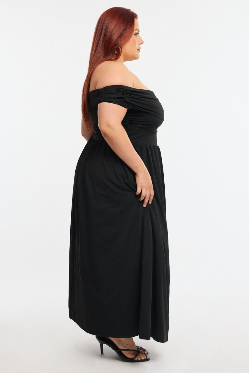Black Maxi Dress Off Shoulder Jersey for YouandAll Fashion