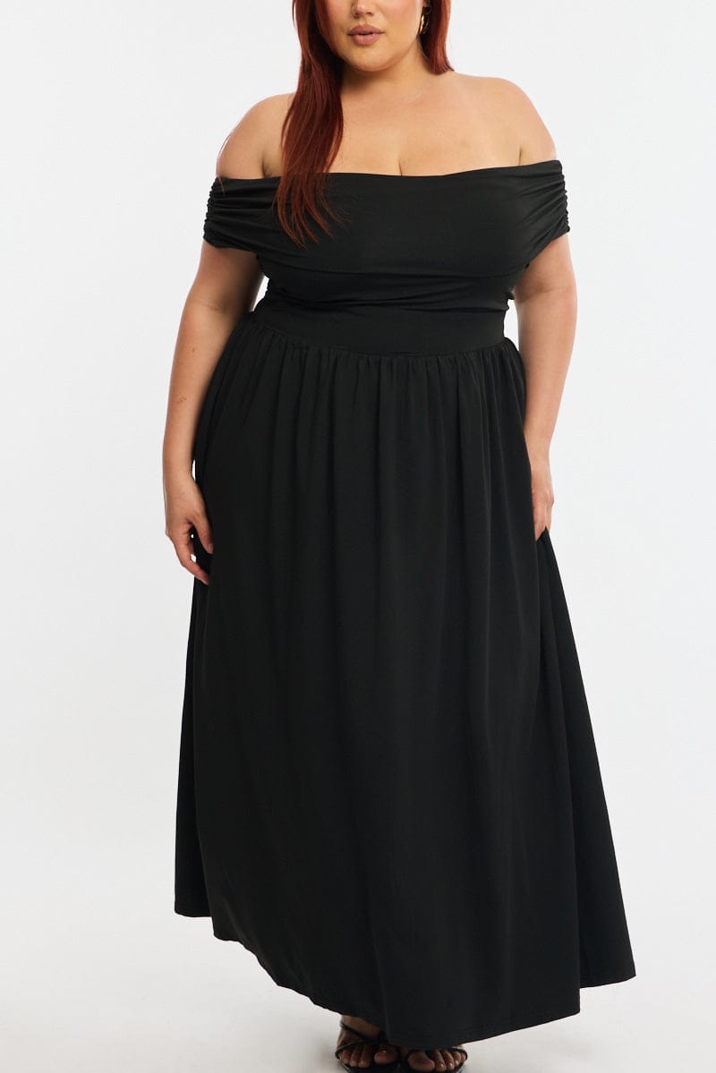Black Maxi Dress Off Shoulder Jersey for YouandAll Fashion