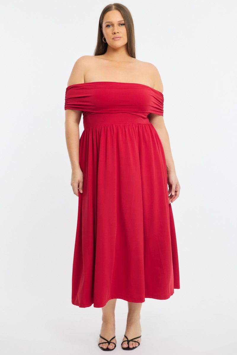 Red Maxi Dress Off Shoulder Jersey for YouandAll Fashion