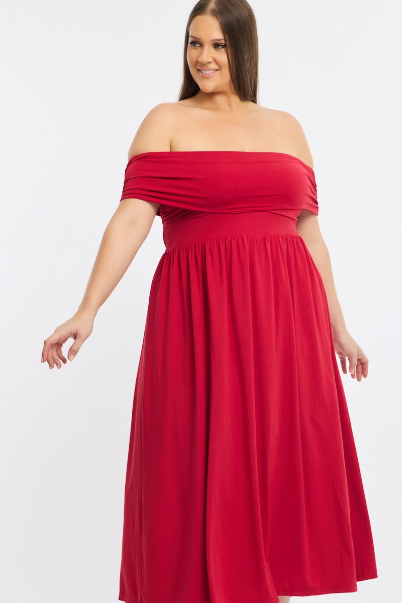 Red Maxi Dress Off Shoulder Jersey for YouandAll Fashion