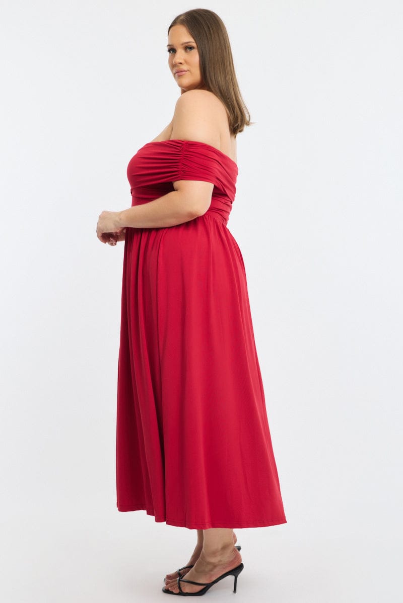 Red Maxi Dress Off Shoulder Jersey for YouandAll Fashion