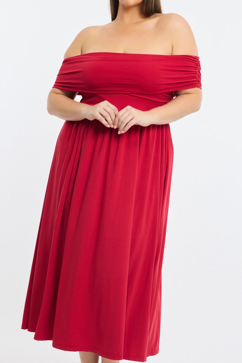 Red Maxi Dress Off Shoulder Jersey for YouandAll Fashion
