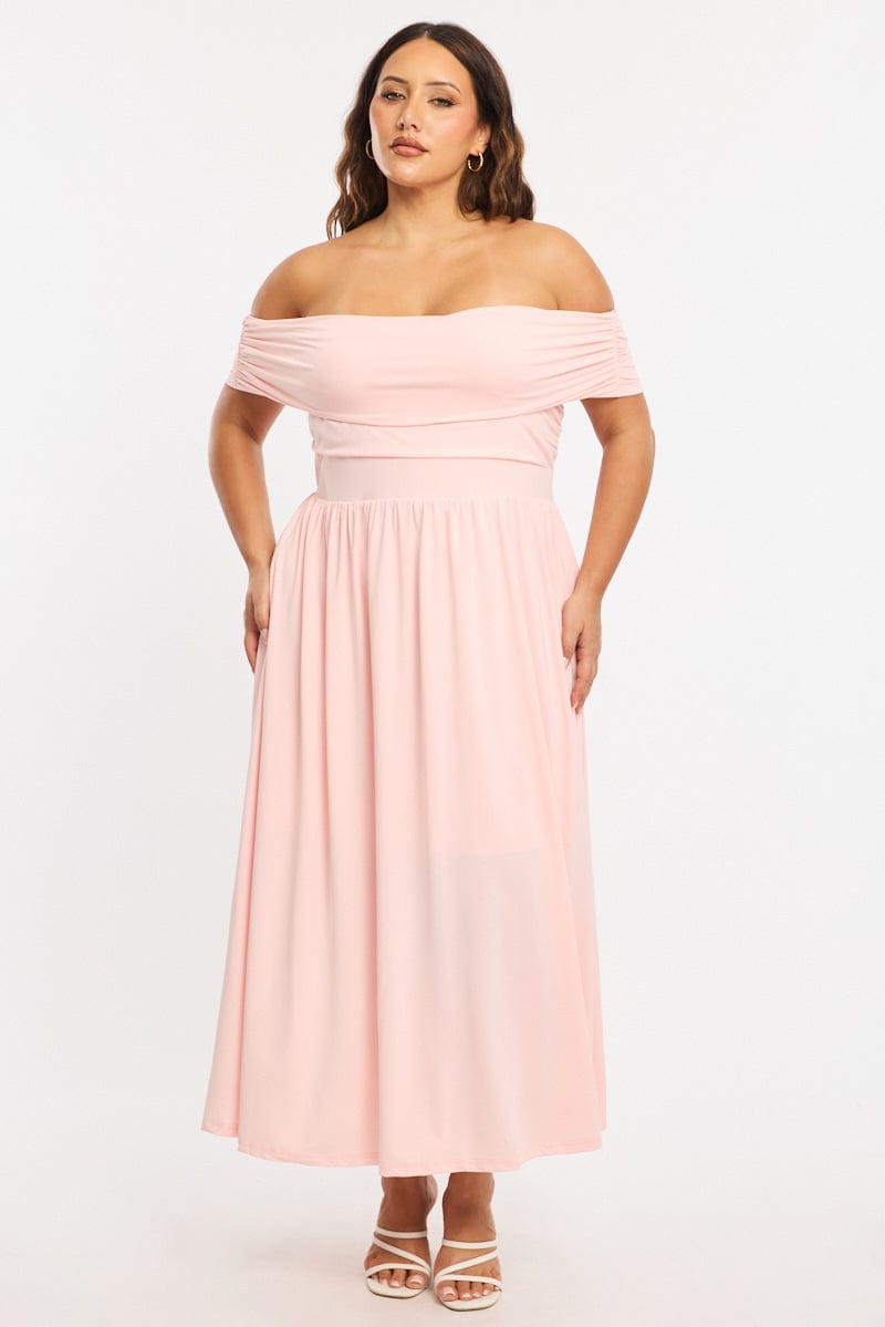 Pink Maxi Dress Off Shoulder Jersey for YouandAll Fashion