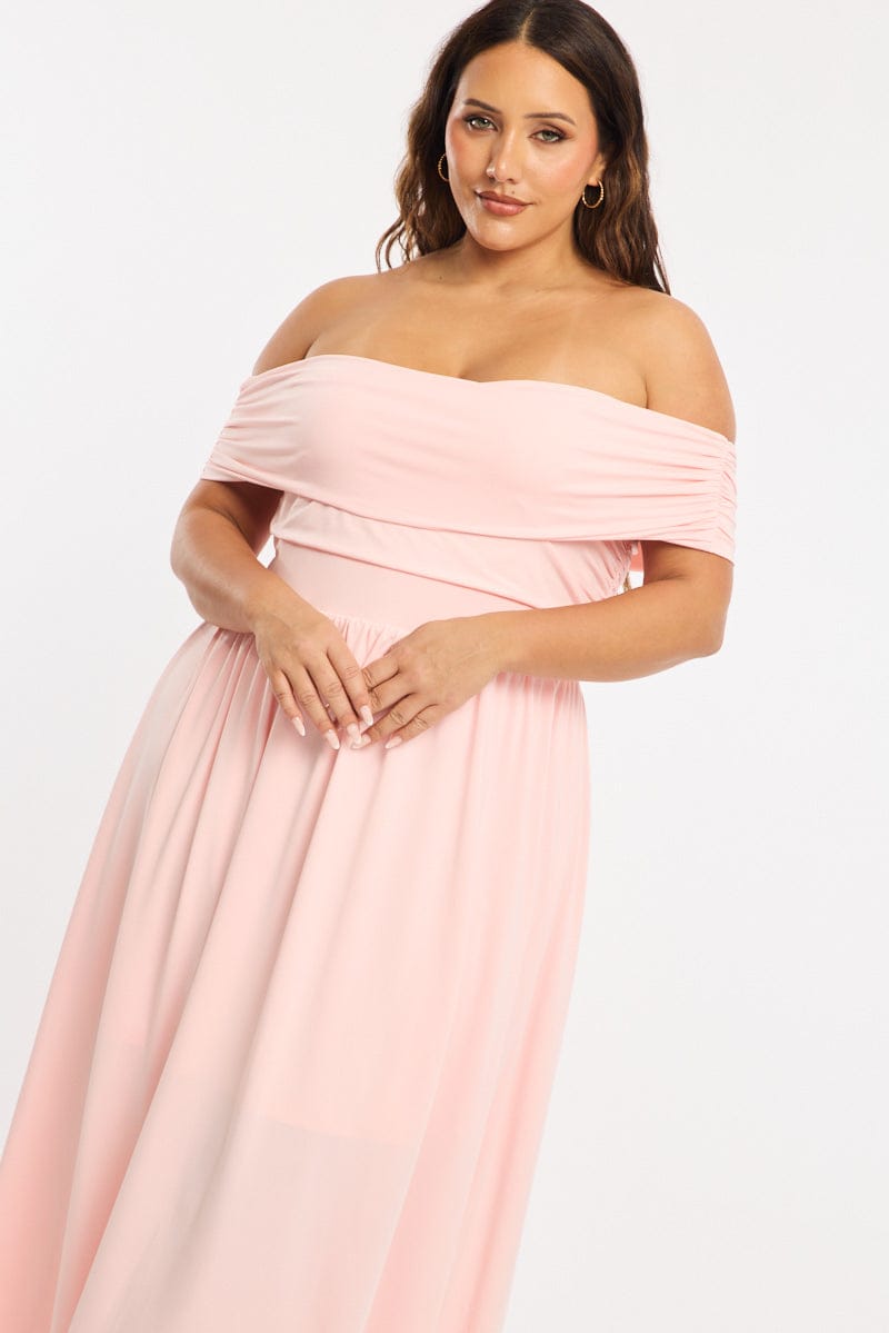 Pink Maxi Dress Off Shoulder Jersey for YouandAll Fashion