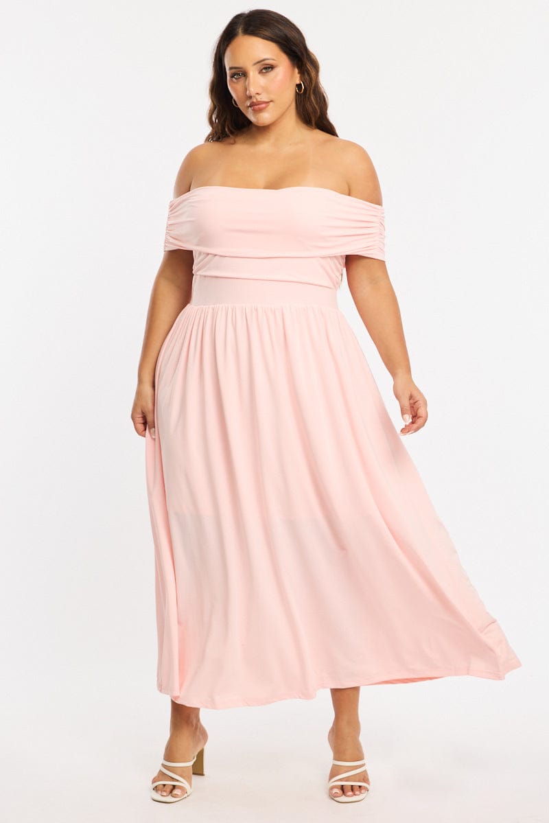 Pink Maxi Dress Off Shoulder Jersey for YouandAll Fashion