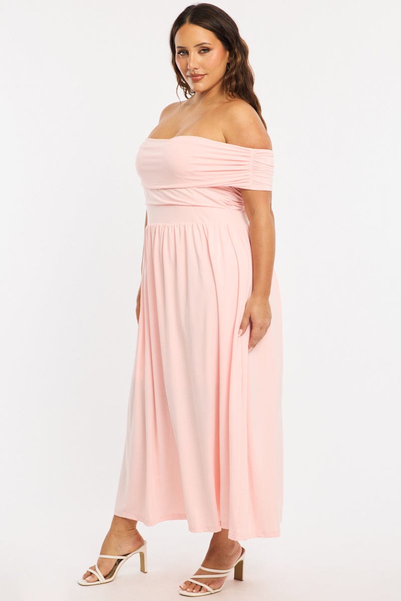 Pink Maxi Dress Off Shoulder Jersey for YouandAll Fashion