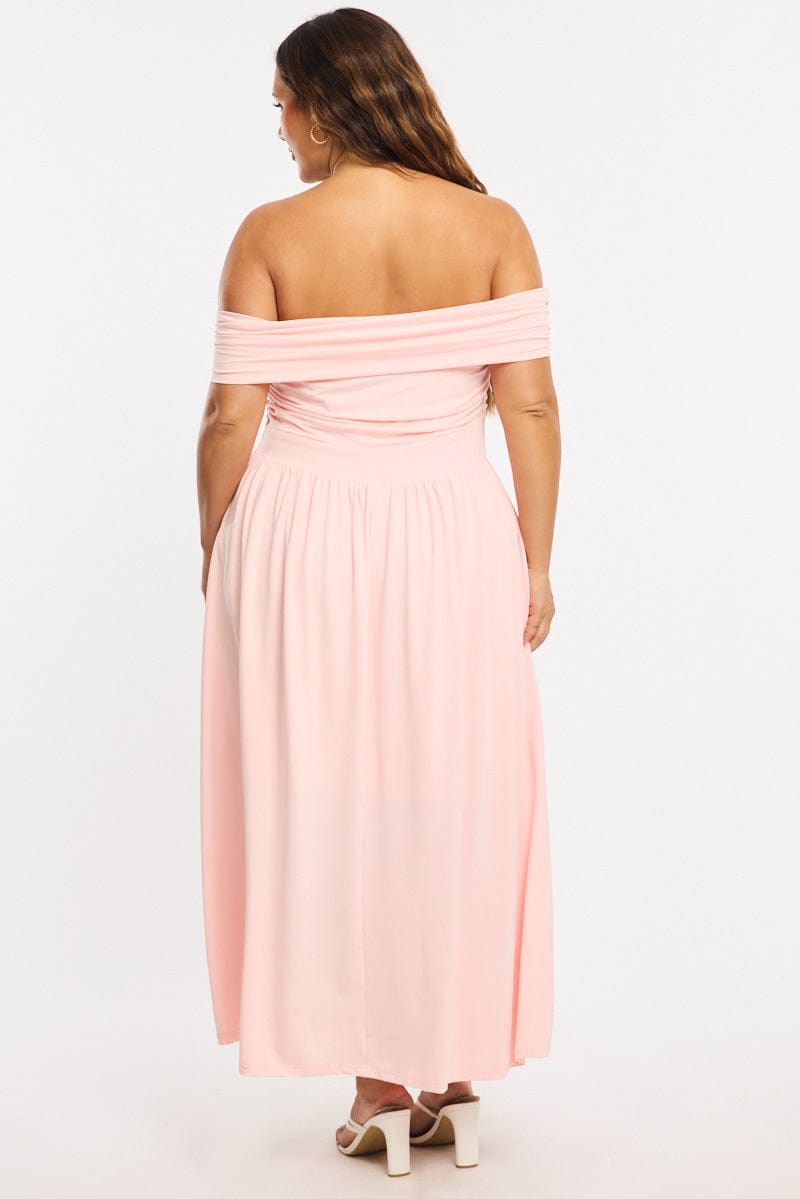 Pink Maxi Dress Off Shoulder Jersey for YouandAll Fashion