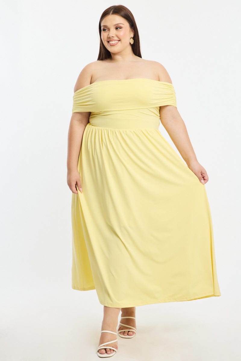 Yellow Maxi Dress Off Shoulder Jersey for YouandAll Fashion