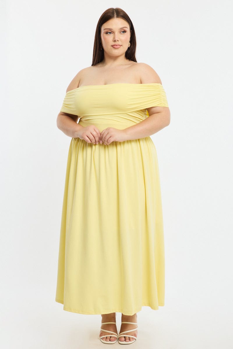 Yellow Maxi Dress Off Shoulder Jersey for YouandAll Fashion