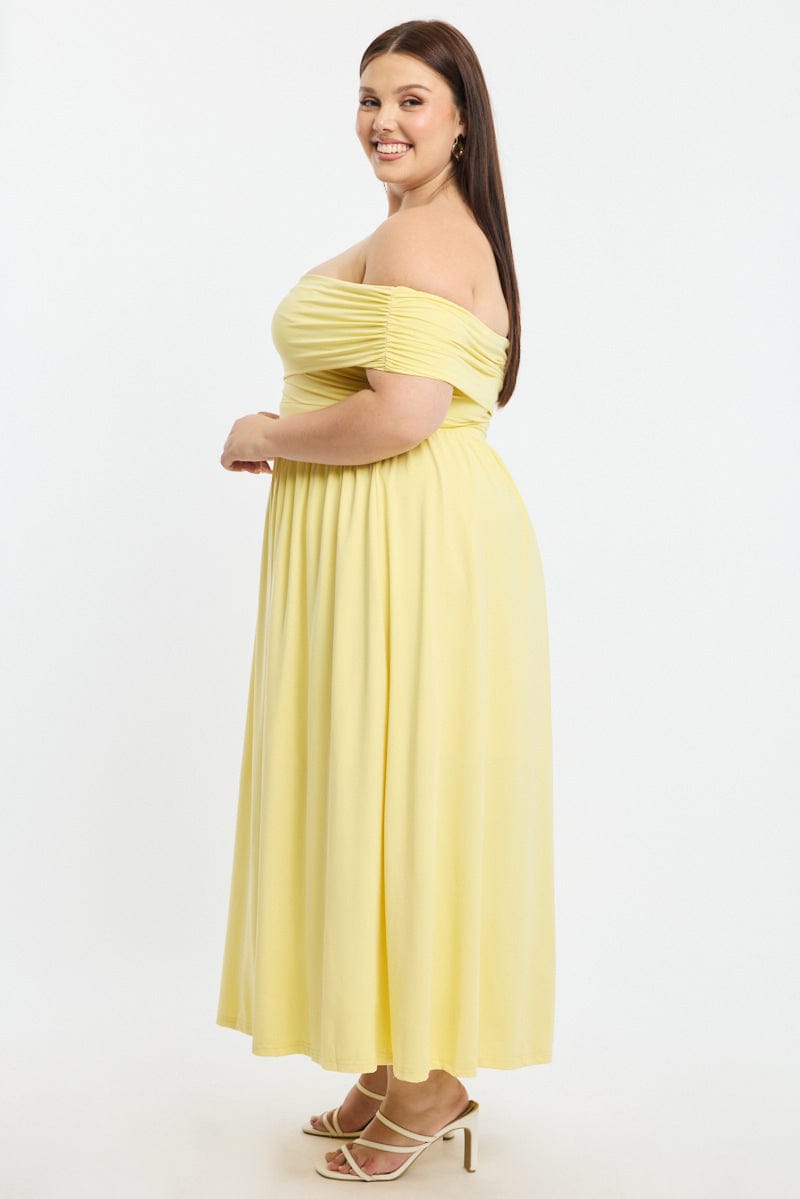 Yellow Maxi Dress Off Shoulder Jersey for YouandAll Fashion
