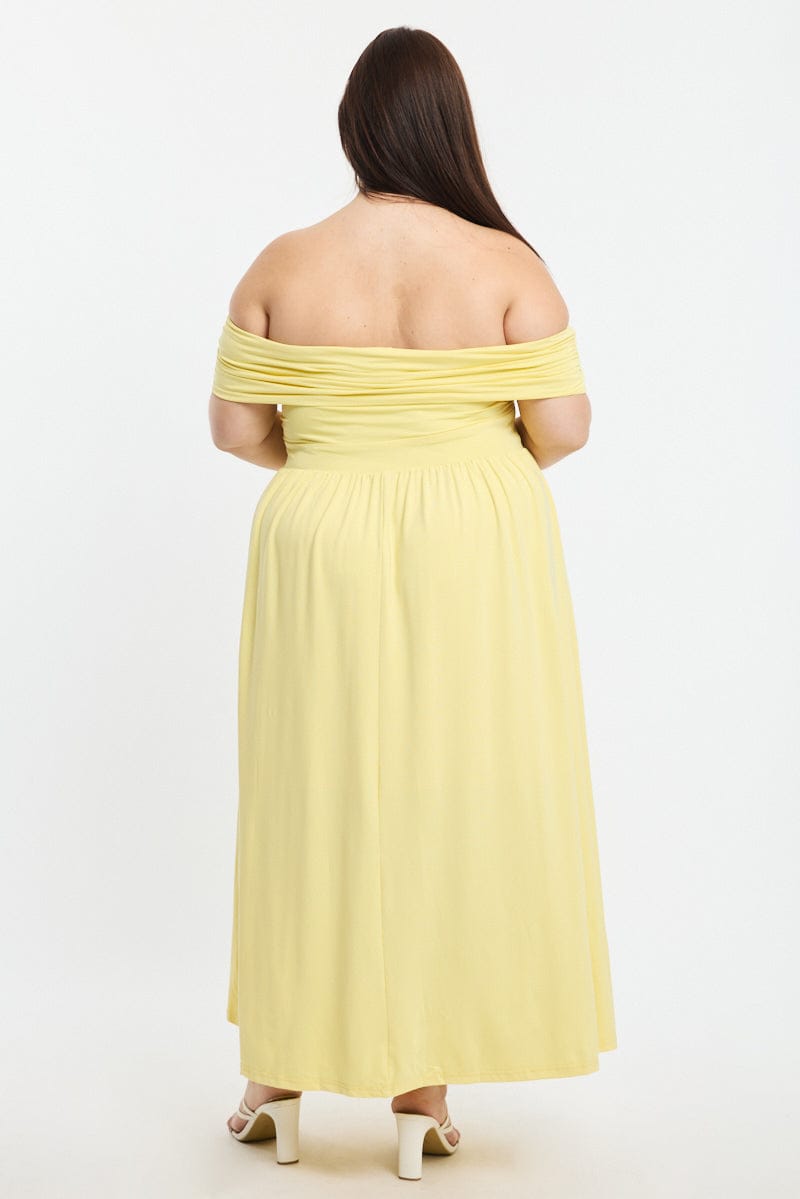Yellow Maxi Dress Off Shoulder Jersey for YouandAll Fashion