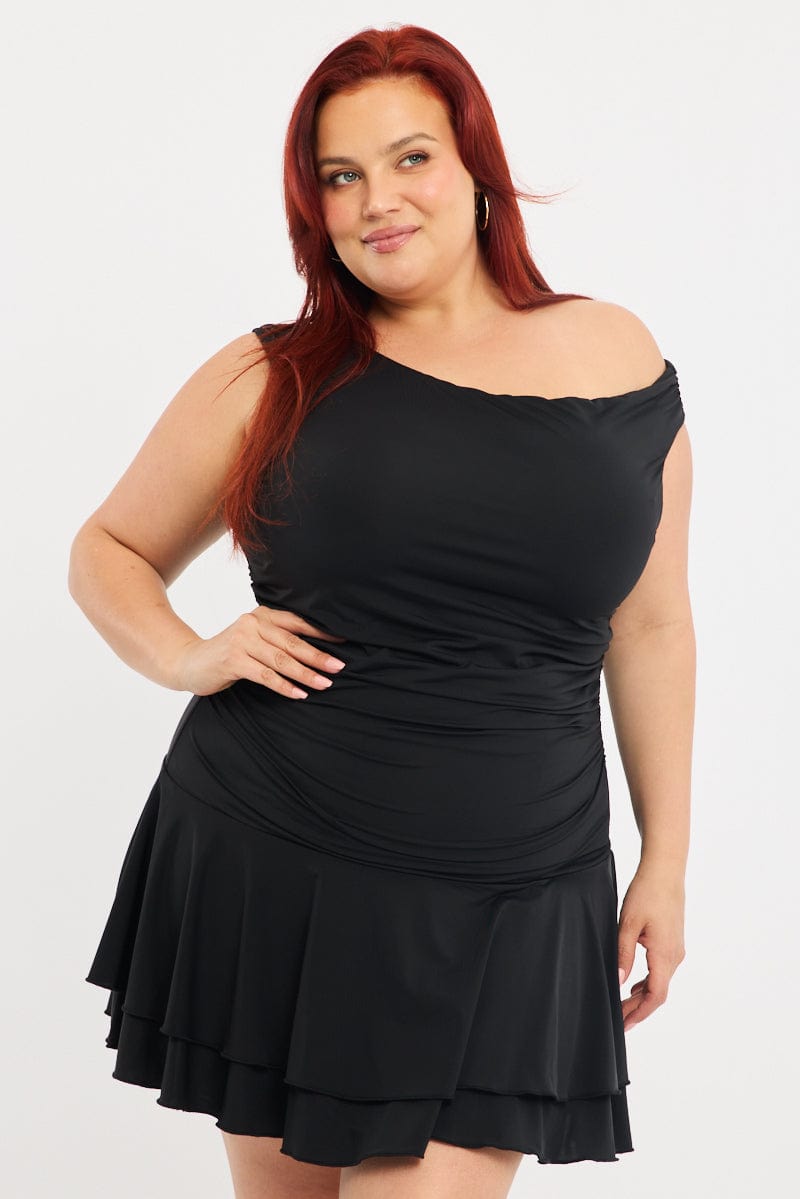 Black Mini Dress Off Shoulder Jersey for YouandAll Fashion