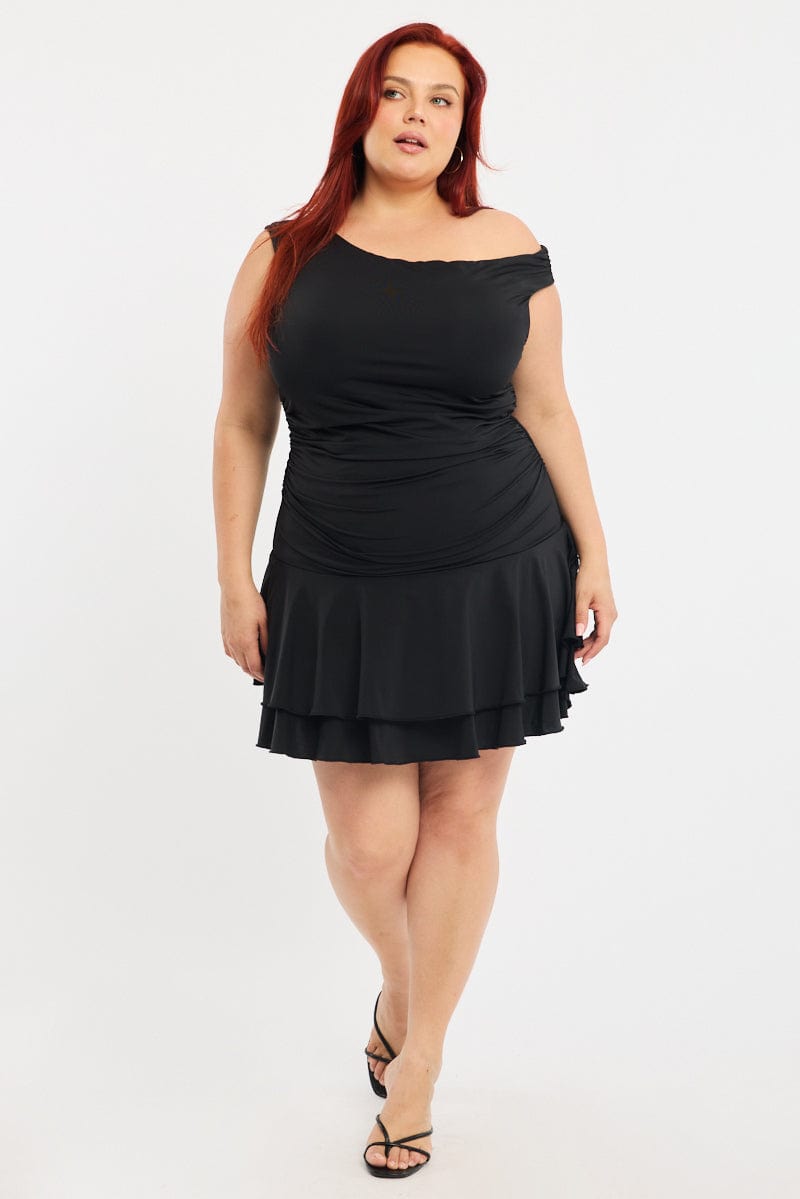 Black Mini Dress Off Shoulder Jersey