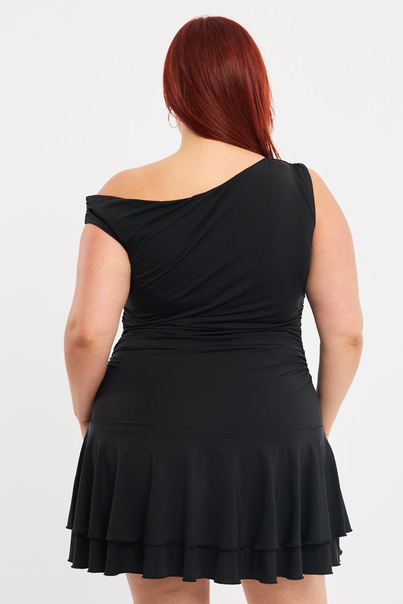 Black Mini Dress Off Shoulder Jersey for YouandAll Fashion