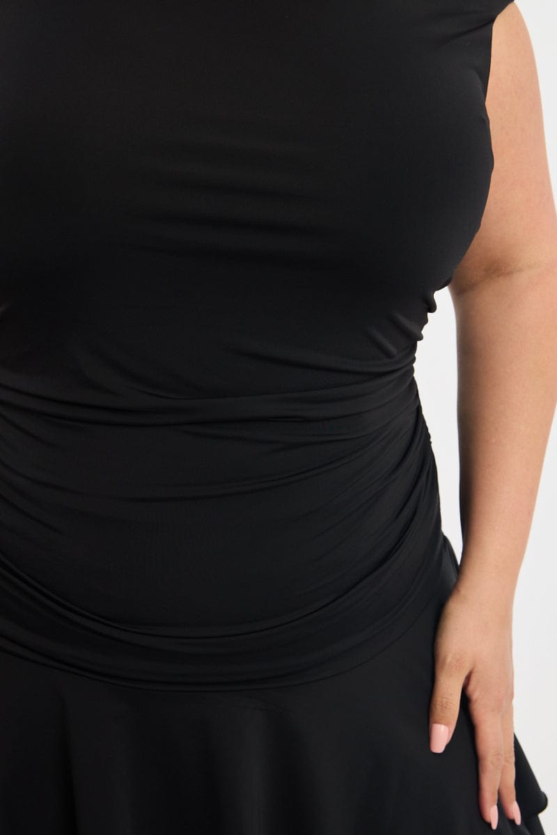 Black Mini Dress Off Shoulder Jersey for YouandAll Fashion