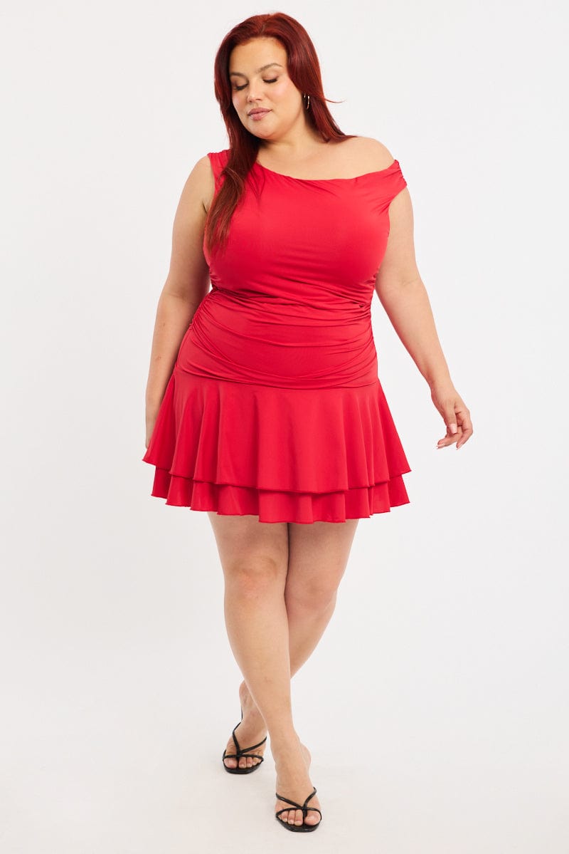 Red Mini Dress Off Shoulder Jersey for YouandAll Fashion
