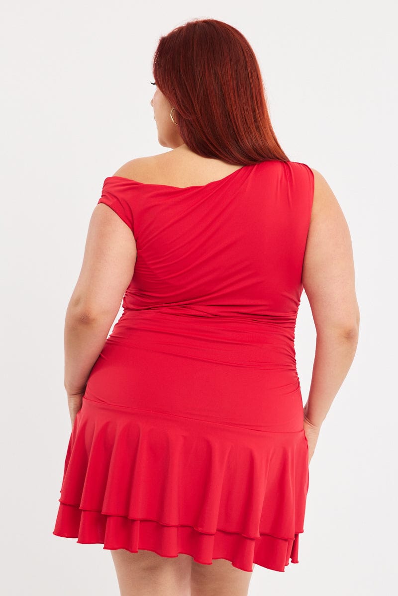 Red Mini Dress Off Shoulder Jersey for YouandAll Fashion