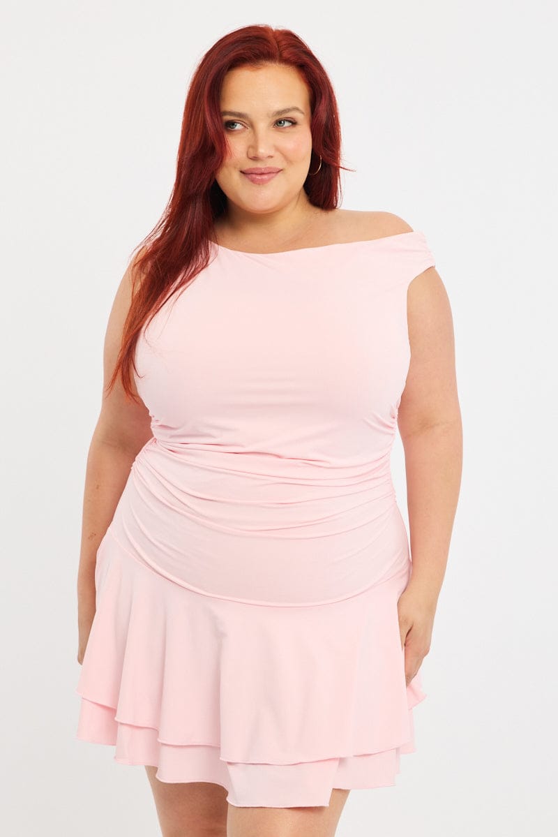 Pink Mini Dress Off Shoulder Jersey for YouandAll Fashion