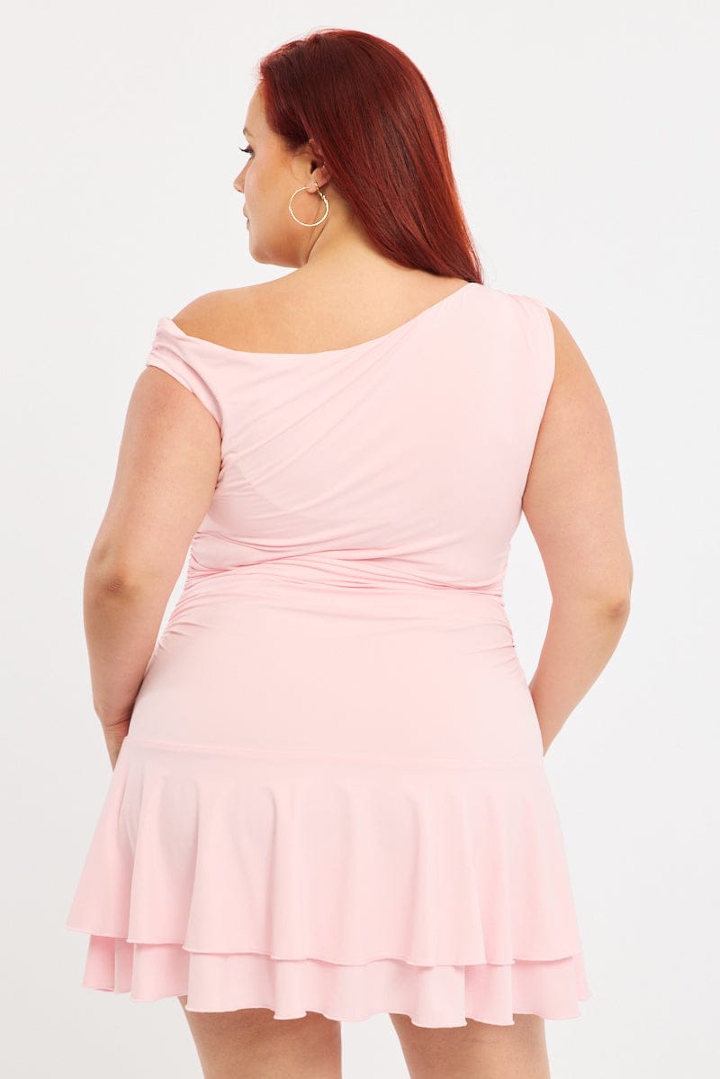 off the shoulder jersey mini dress Pink Mini Dress Off Shoulder Jersey