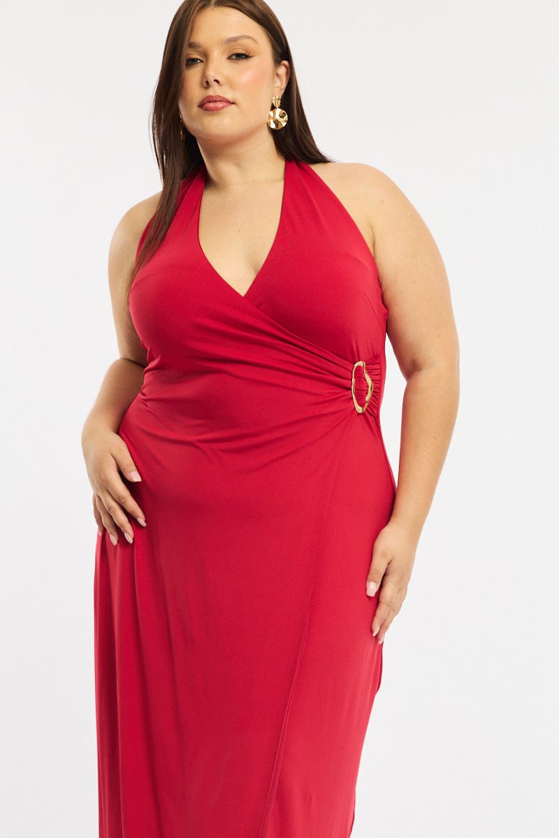 Red Maxi Dress Halter Sleeveless for YouandAll Fashion
