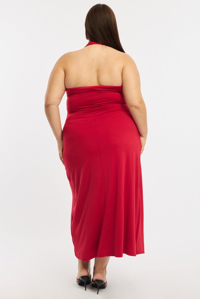 Red Maxi Dress Halter Sleeveless for YouandAll Fashion