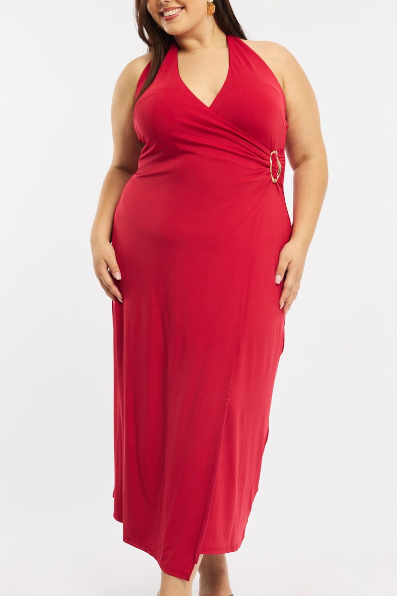 Red Maxi Dress Halter Sleeveless for YouandAll Fashion