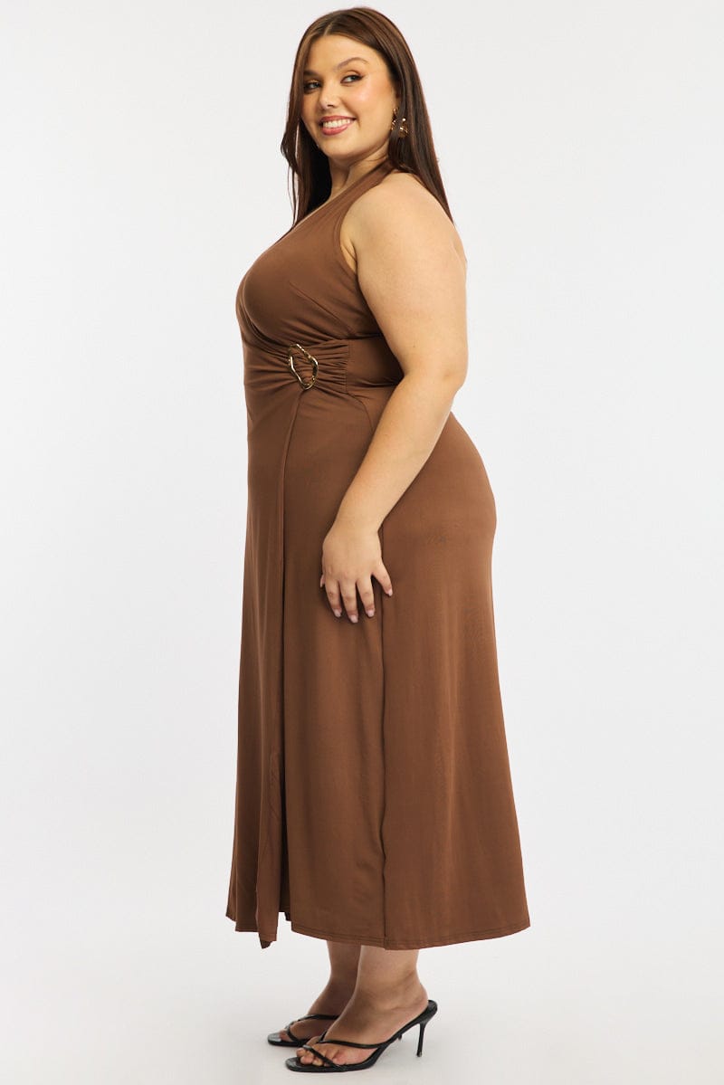 Brown Maxi Dress Sleeveless Halter for YouandAll Fashion