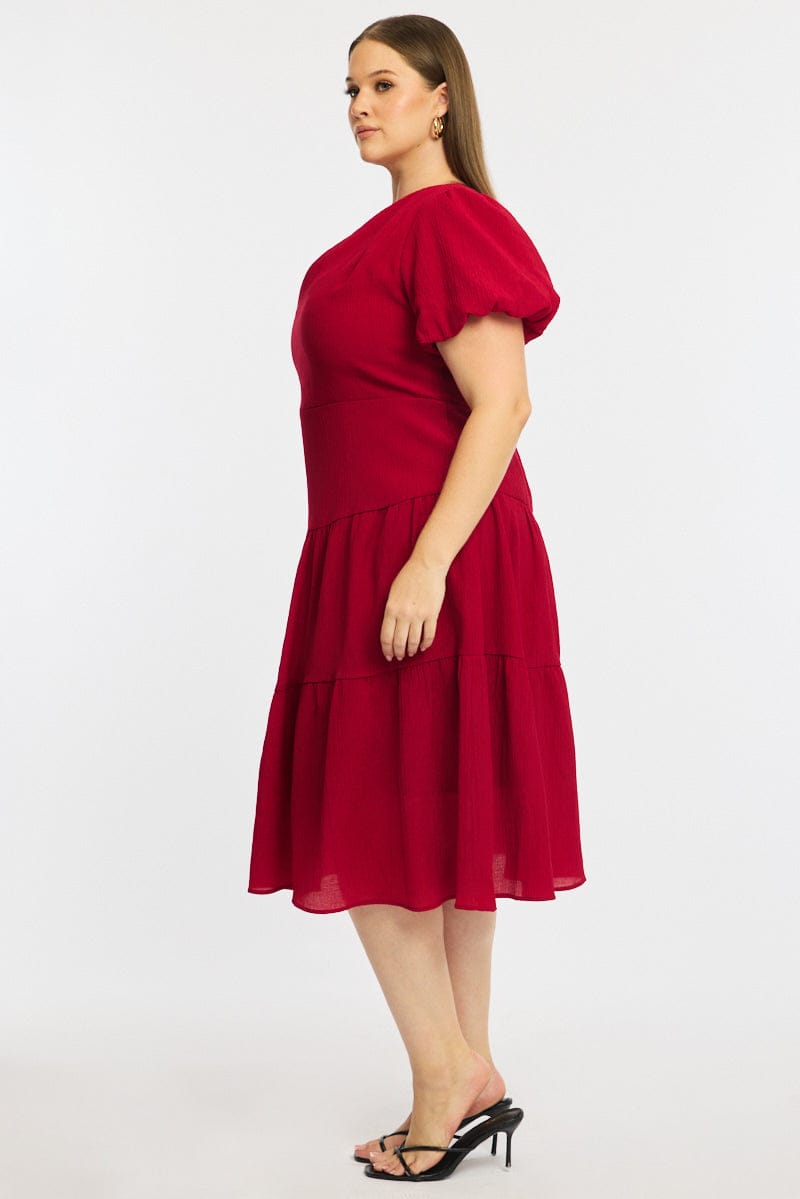 Red Midi Dress One Shoulder for YouandAll Fashion