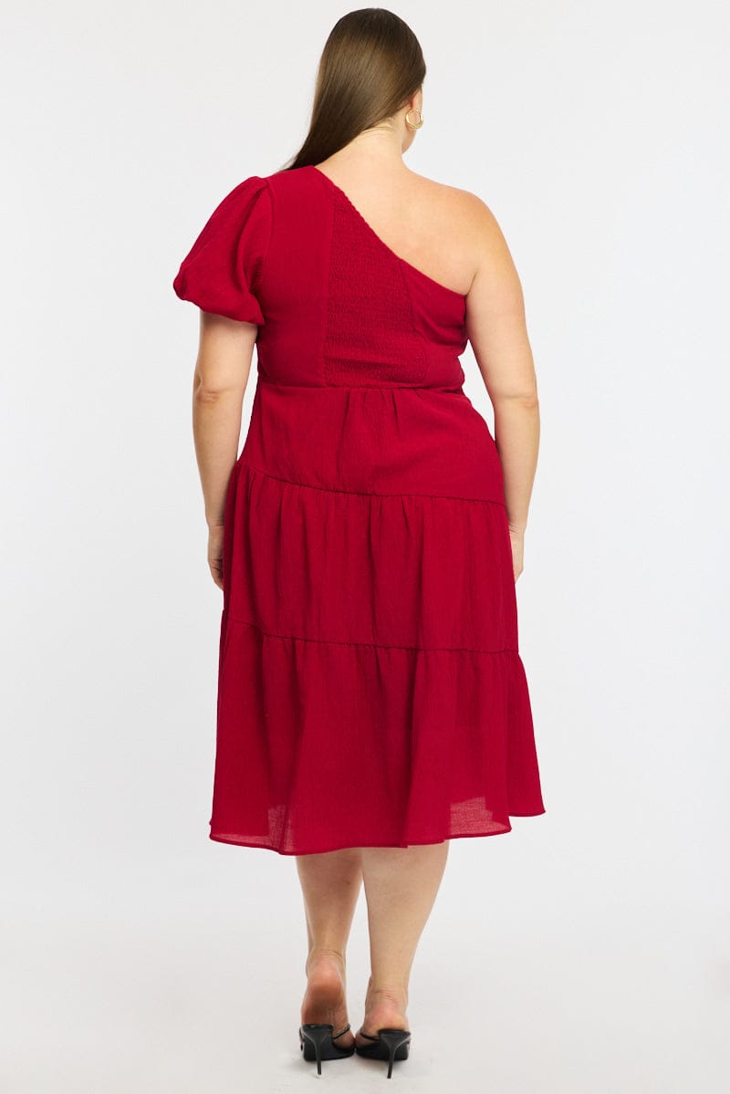 Red Midi Dress One Shoulder for YouandAll Fashion