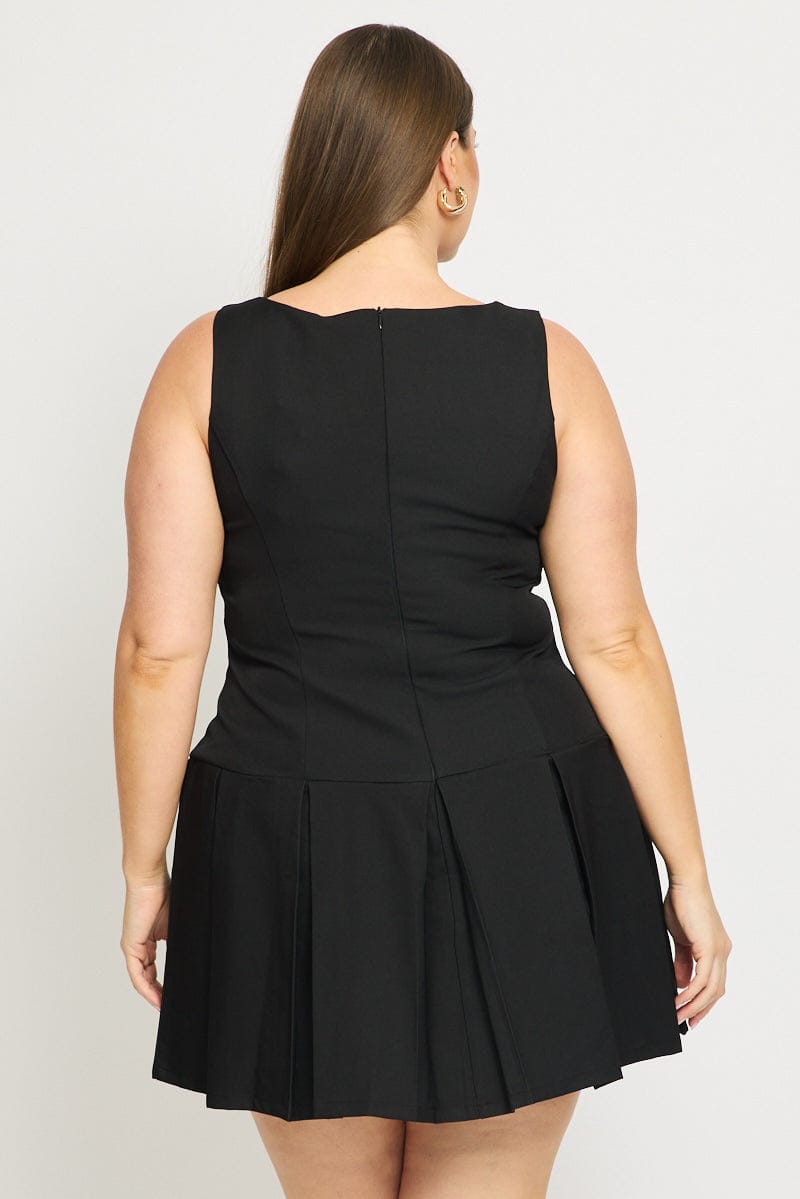 Black Low Waist Dress Sleeveless Golden Button for YouandAll Fashion