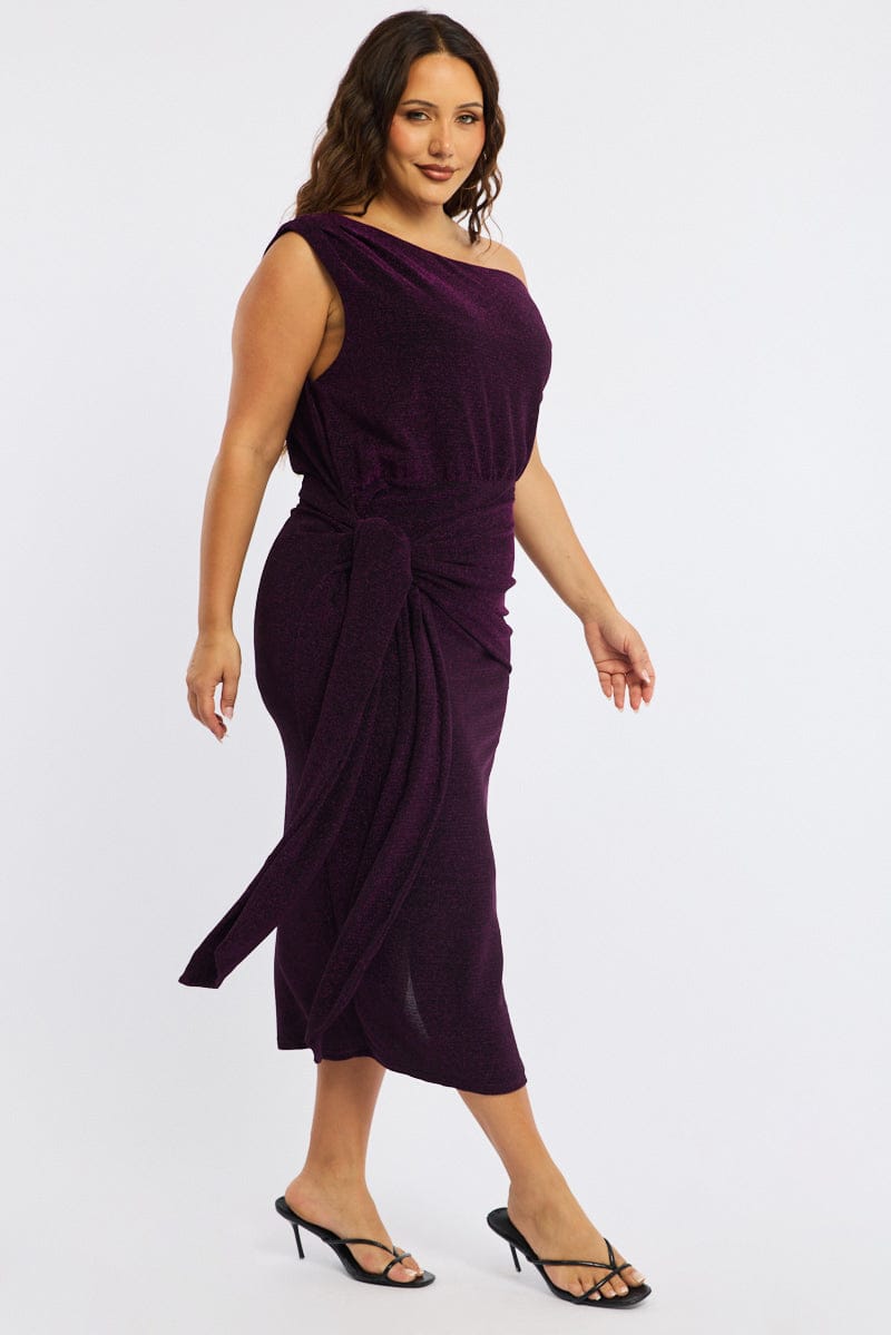 Purple Metallic Maxi Dress One Shoulder for YouandAll Fashion