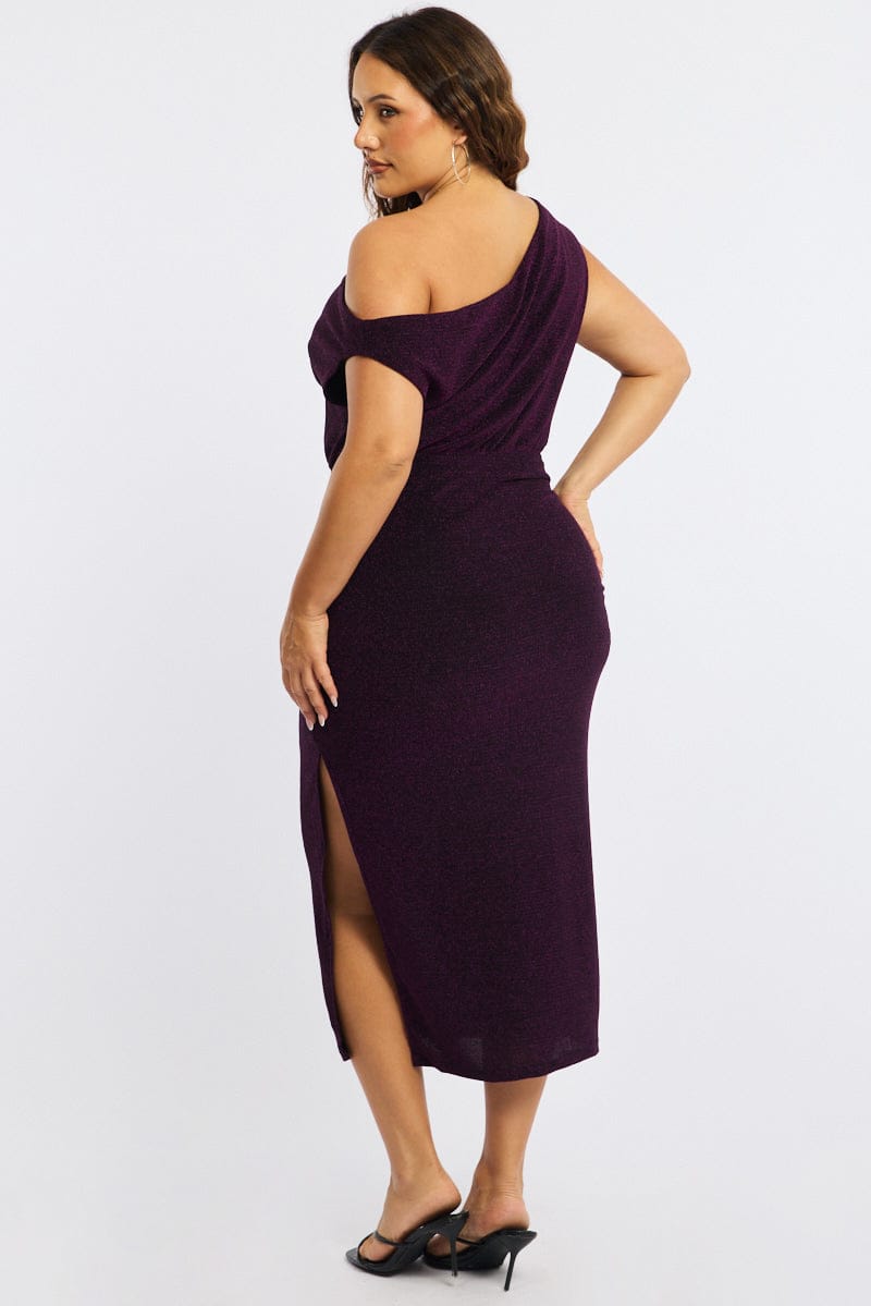 Purple Metallic Maxi Dress One Shoulder for YouandAll Fashion