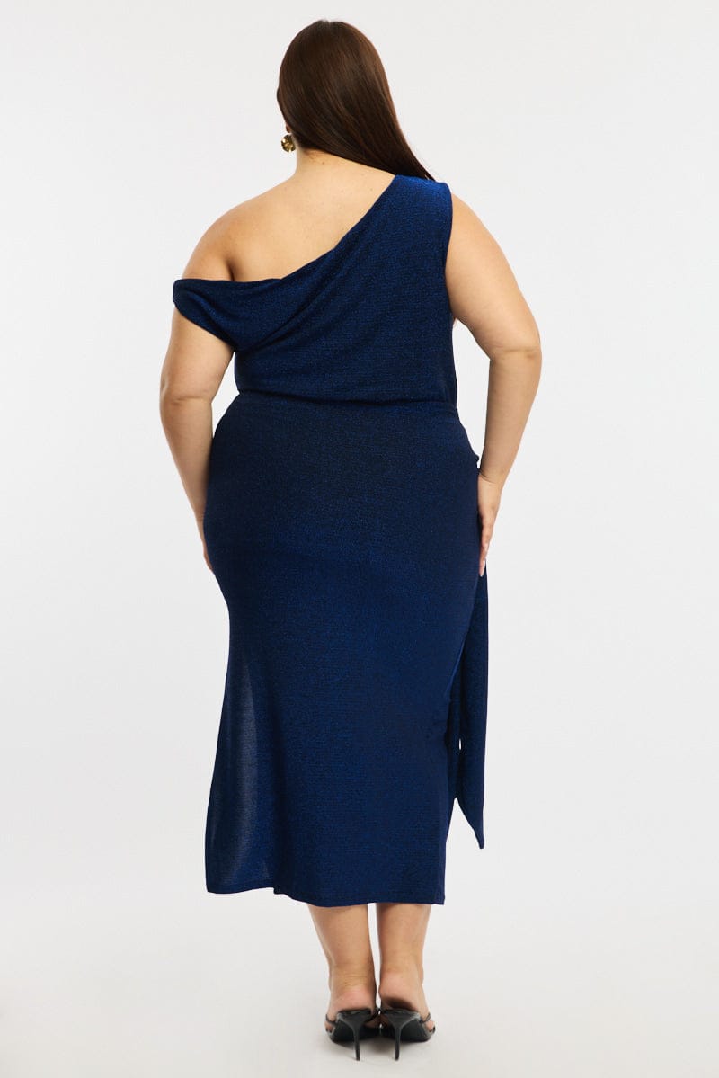 Blue Metallic Maxi Dress One Shoulder for YouandAll Fashion